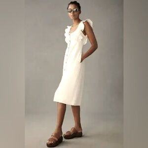 Pilcro white cotton linen ruffle scoop neck midi dress NWT